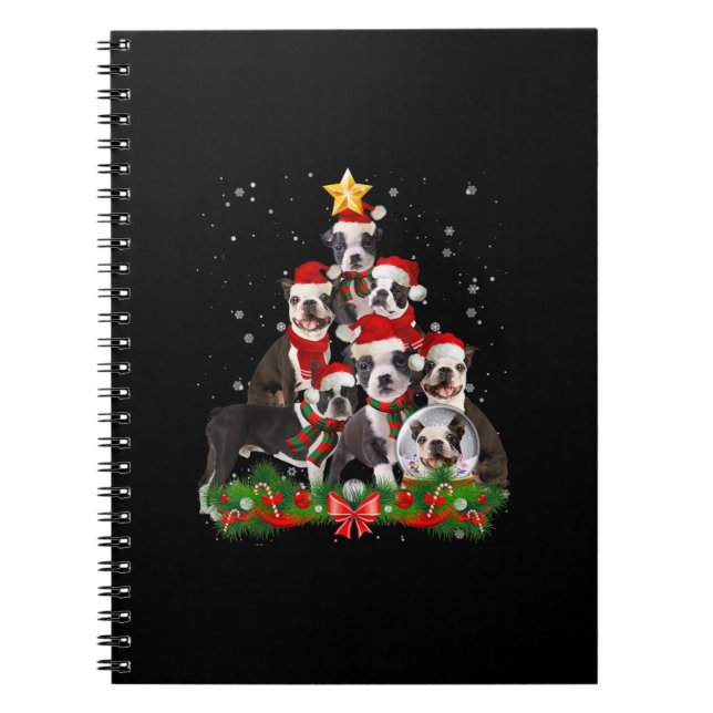 Funny Boston Terrier Dog Christmas Tree Gift Notebook (Front)