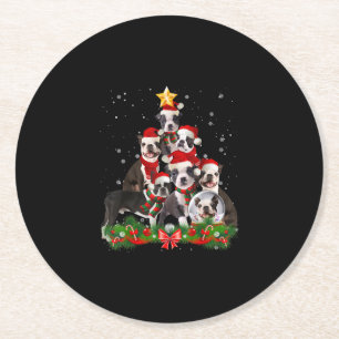 Funny Boston Terrier Dog Christmas Tree Gift Round Paper Coaster