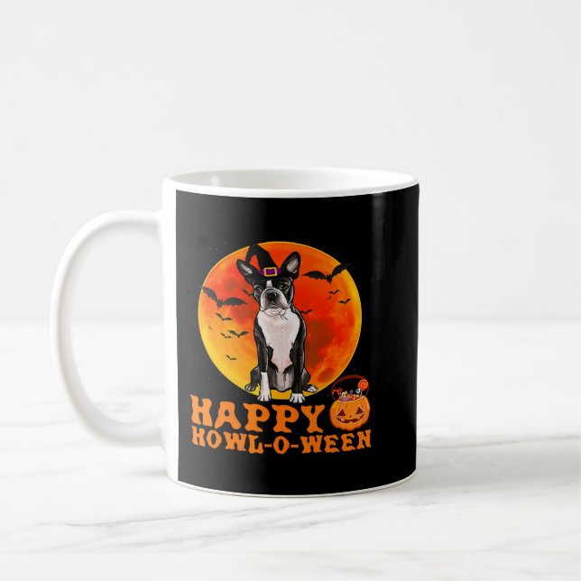 Funny Boston Terrier Dog Halloween Coffee Mug (Left)