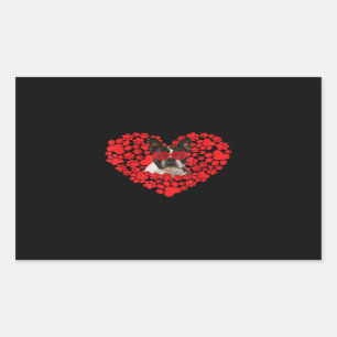 Funny Boston Terrier Dog Paw Heart Valentine Day Rectangular Sticker