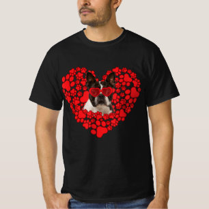 Funny Boston Terrier Dog Paw Heart Valentine Day T-Shirt
