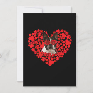 Funny Boston Terrier Dog Paw Heart Valentine Day Thank You Card