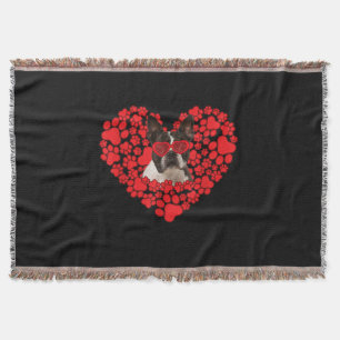 Funny Boston Terrier Dog Paw Heart Valentine Day Throw Blanket