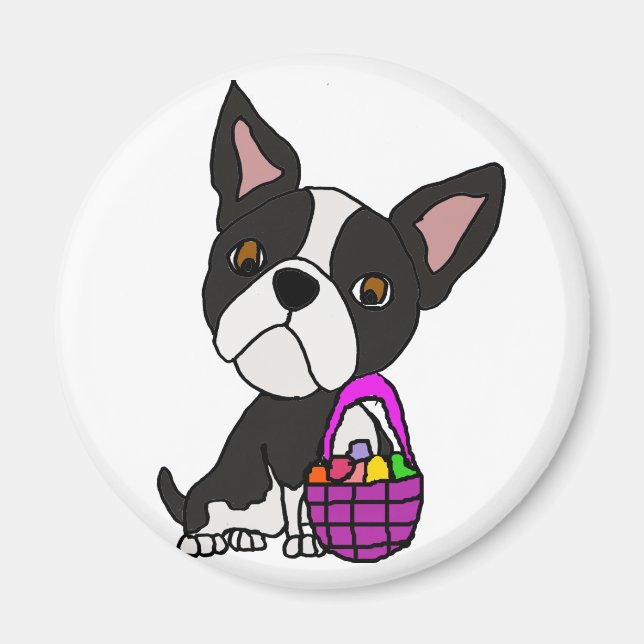 Funny Boston Terrier Dog with Easter Basket Magnet (Front)