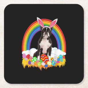 Funny Boston Terrier Egg Shirt Dog Lover Easter Square Paper Coaster