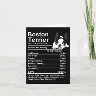Funny Boston Terrier Facts Nutrition Gift Boston Card