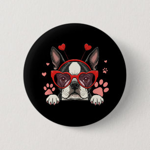Funny Boston Terrier Heart Headnd Valentine Womens 6 Cm Round Badge