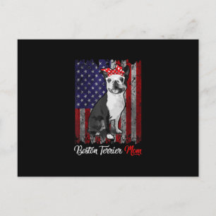 Funny Boston Terrier Mum American Flag Tee T-Shirt Announcement Postcard