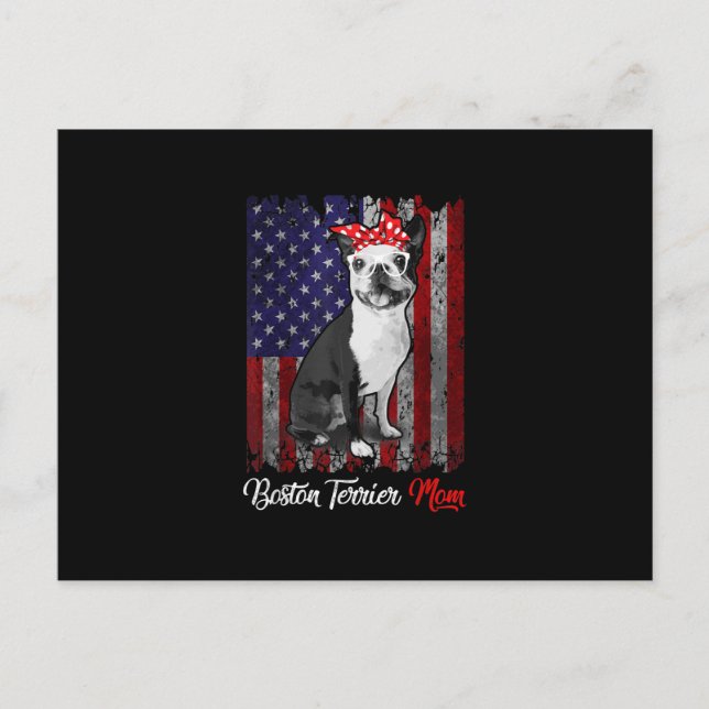 Funny Boston Terrier Mum American Flag Tee T-Shirt Announcement Postcard (Front)