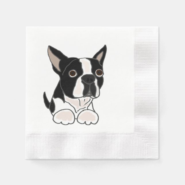 Funny Boston Terrier Puppy Dog Art Napkin (Front)