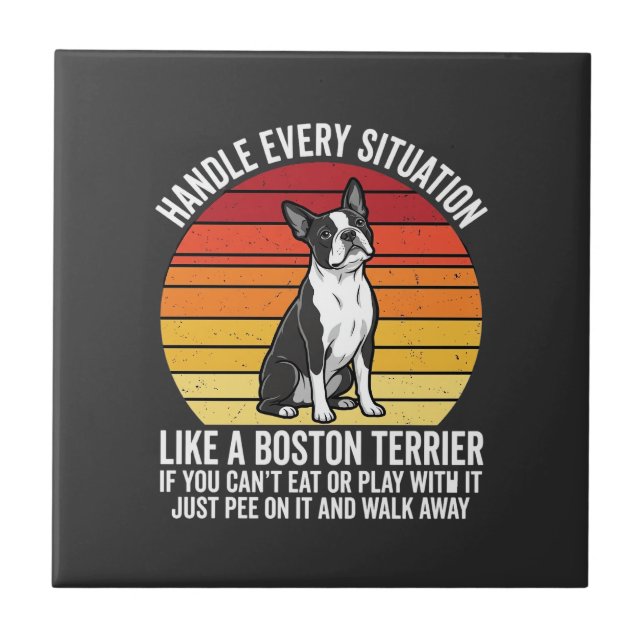 Funny Boston Terrier Retro Dog Attitude Ceramic Tile (Front)