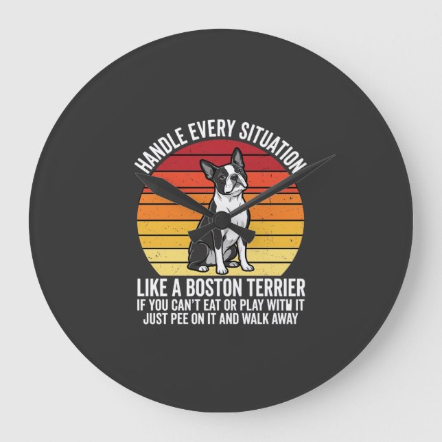 Funny Boston Terrier Retro Dog Attitude Large Clock (Front)