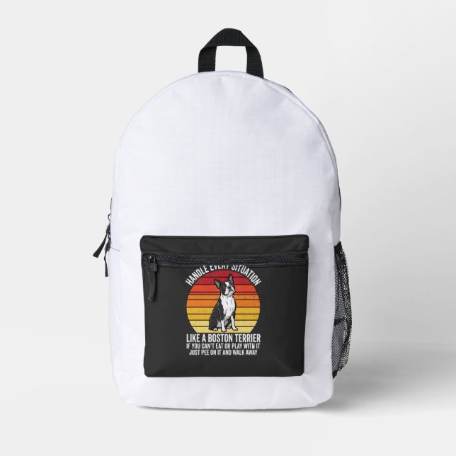 Funny Boston Terrier Retro Dog Attitude Printed Backpack (Front)