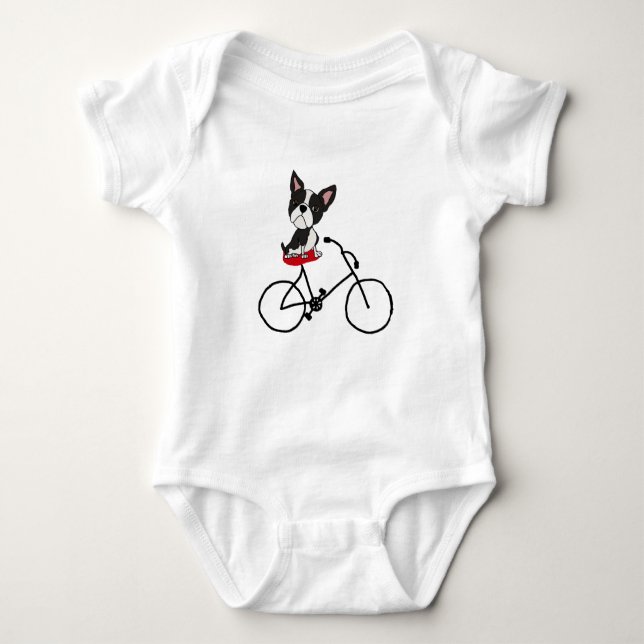 Funny Boston terrier Riding Bicycle Baby Bodysuit (Front)