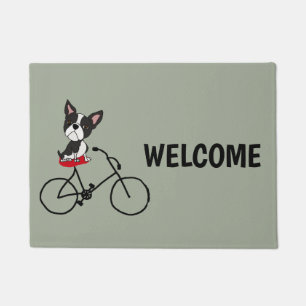 Funny Boston terrier Riding Bicycle Doormat