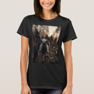 Funny Boston Terrier Selfie With Zombies Scary T-Shirt