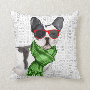 Funny Boston Terrier Watercolor Christmas Cushion