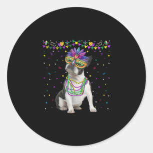 Funny Boston Terrier Wearing Carnival Mask Mardi Classic Round Sticker