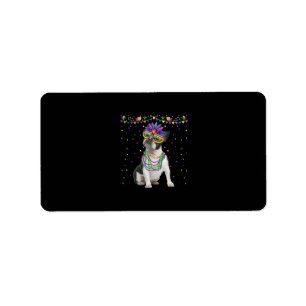 Funny Boston Terrier Wearing Carnival Mask Mardi Label
