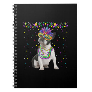 Funny Boston Terrier Wearing Carnival Mask Mardi Notebook