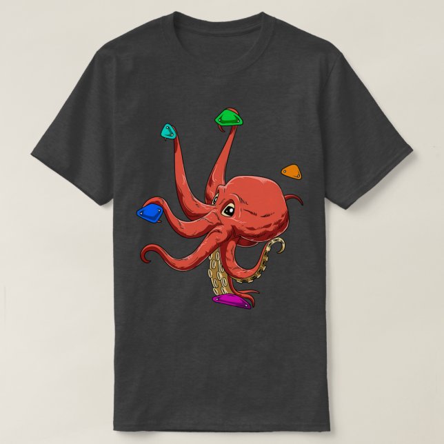 Funny Bouldering and Rock Climbing Octopus T-Shirt (Design Front)