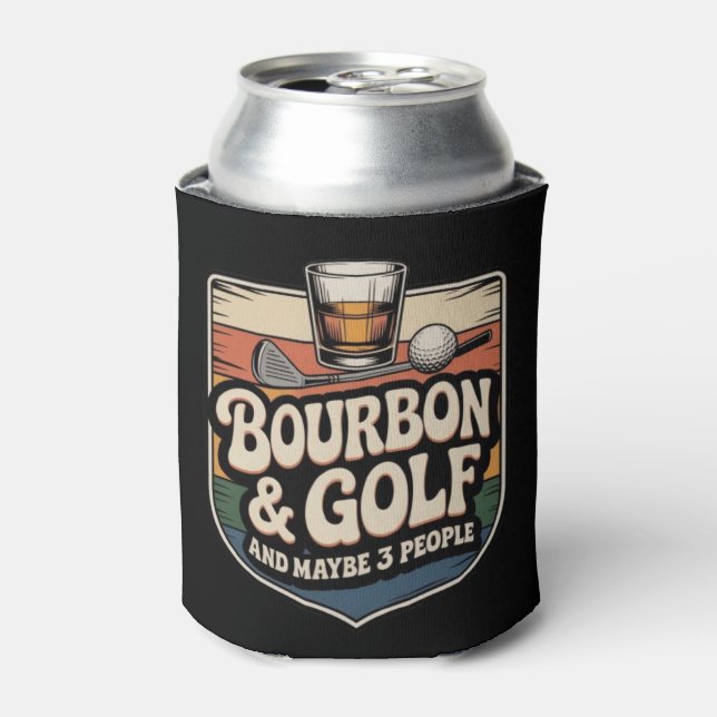 Funny Bourbon Golf Golfer Dad Gift Vintage Can Cooler (Can Front)