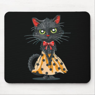 Funny Bow Cat In Polka Dot Dress Mouse Pad