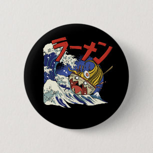 Funny Bowl of Ramen during an ocean storm 6 Cm Round Badge