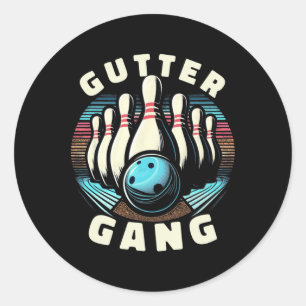 Funny Bowlers Gift For Men Women Vintage Gutter Ga Classic Round Sticker