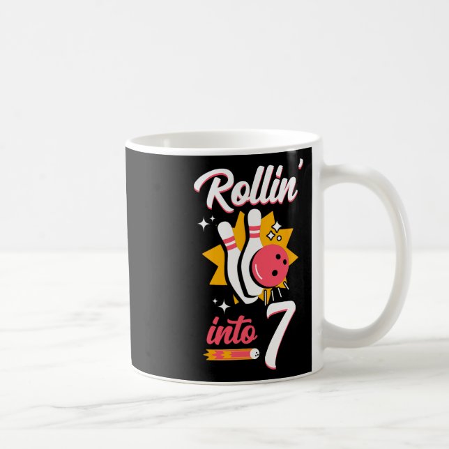 Funny Bowling 7th Birthday Rollin' Into 7  Coffee Mug (Right)
