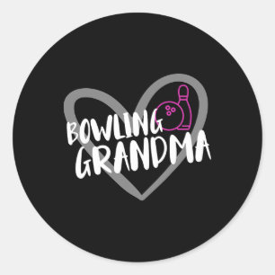 Funny Bowling Apparel Bowling Grandma Heart - Blac Classic Round Sticker