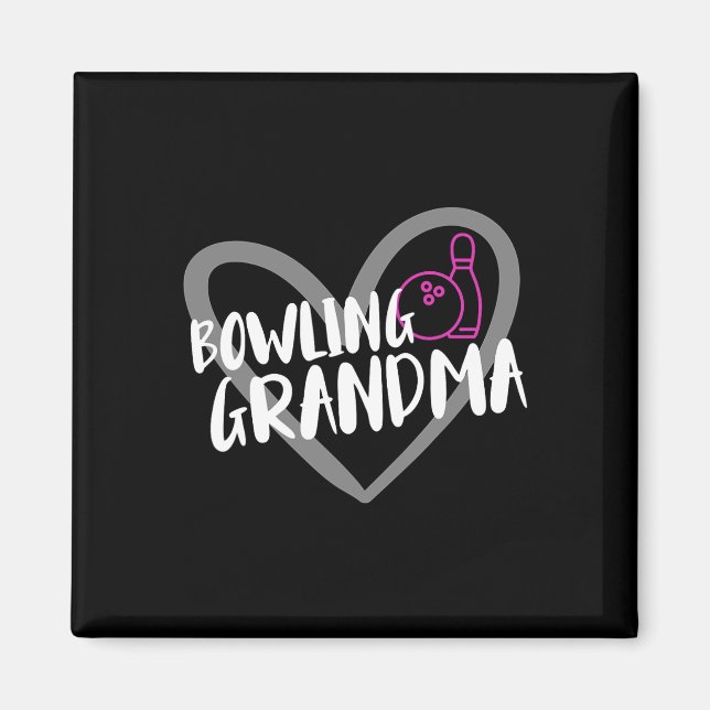 Funny Bowling Apparel Bowling Grandma Heart - Blac Magnet (Front)