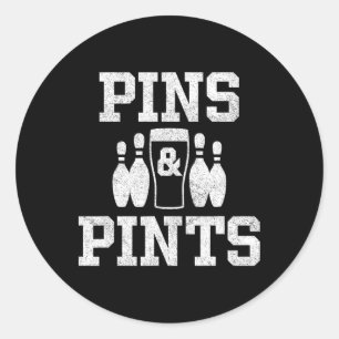 Funny Bowling Beer Drinking Bowler Pins And Pints Classic Round Sticker