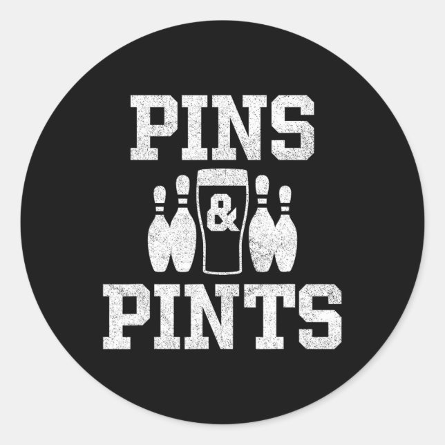 Funny Bowling Beer Drinking Bowler Pins And Pints  Classic Round Sticker (Front)