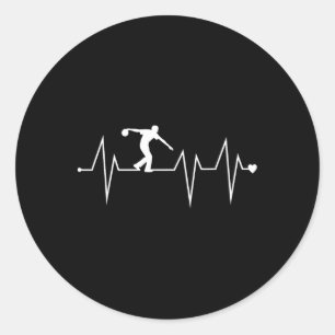 Funny Bowling Bowler Player Heartbeat Heart Pulse  Classic Round Sticker