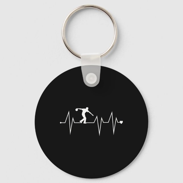 Funny Bowling Bowler Player Heartbeat Heart Pulse  Key Ring (Front)