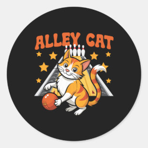 Funny Bowling Cat Pun Alley Cat  Classic Round Sticker