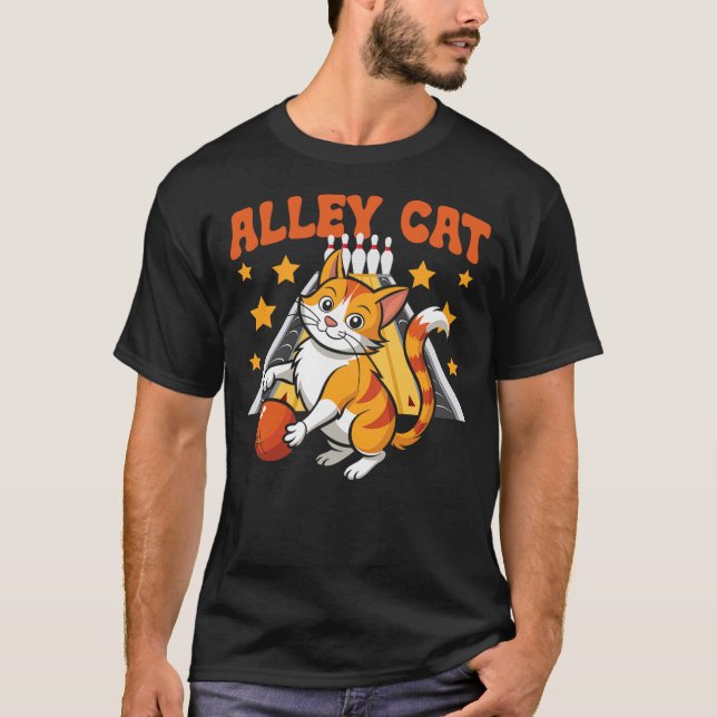 Funny Bowling Cat Pun Alley Cat T-Shirt (Front)