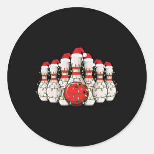 Funny Bowling Christmas Lights Xmas Bowling Lover Classic Round Sticker