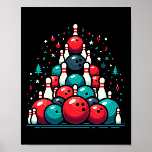 Funny Bowling Christmas Tree For Men Women Bowler Poster