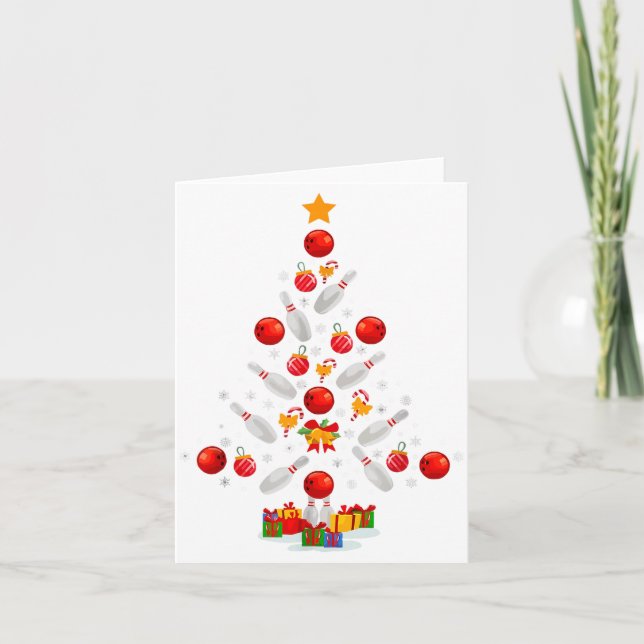 Funny Bowling Christmas Tree Lights Xmas For Men W Card (Front)