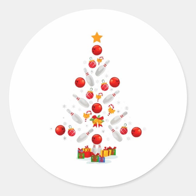Funny Bowling Christmas Tree Lights Xmas For Men W Classic Round Sticker (Front)