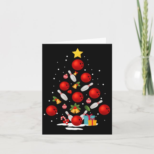 Funny Bowling Christmas Tree Lights Xmas Gifts For Card (Front)