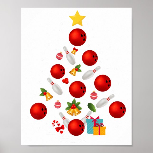 Funny Bowling Christmas Tree Lights Xmas Gifts For Poster (Front)