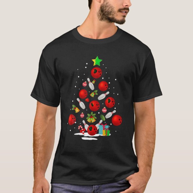 Funny Bowling Christmas Tree Lights Xmas Gifts For T-Shirt (Front)