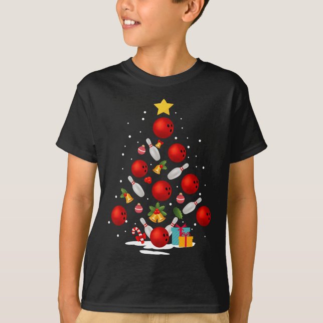 Funny Bowling Christmas Tree Lights Xmas Gifts For T-Shirt (Front)