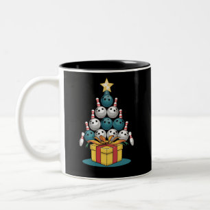 Funny Bowling Christmas Tree Lights Xmas Gifts  Two-Tone Coffee Mug