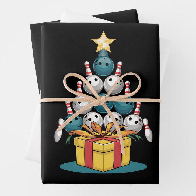 Funny Bowling Christmas Tree Lights Xmas Gifts  Wrapping Paper Sheet (In situ)