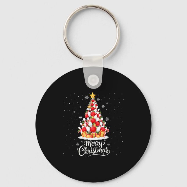 Funny Bowling Christmas Tree Lights Xmas Men Women Key Ring (Front)