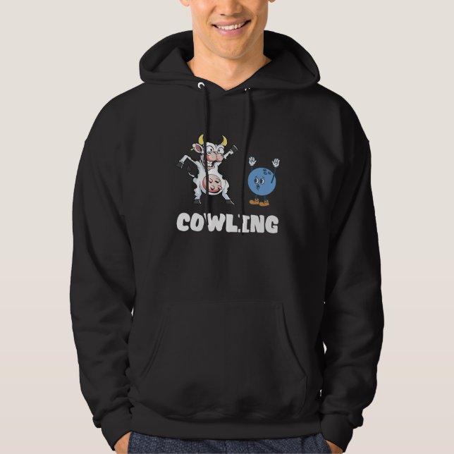 Funny Bowling Cow Bowling Ball Bowler Strike Bowli Hoodie (Front)